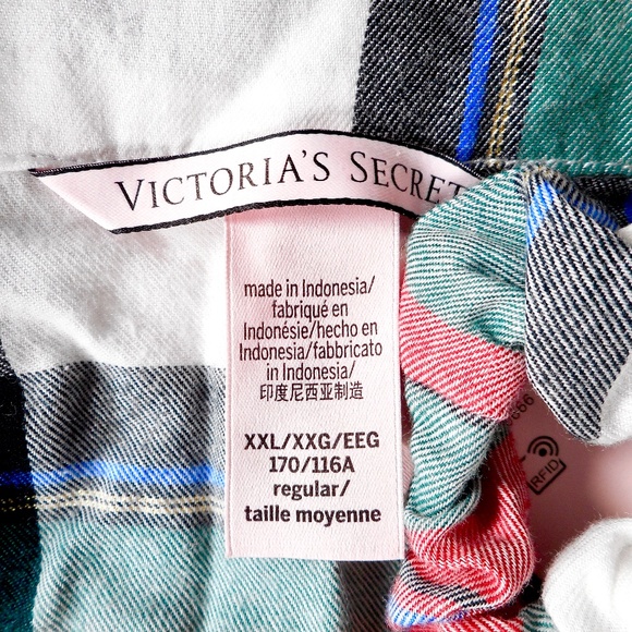 NWT Victoria Secret Flannel Pajama Set XXL 3pc Lounge White Red Green Plaid - Picture 5 of 12